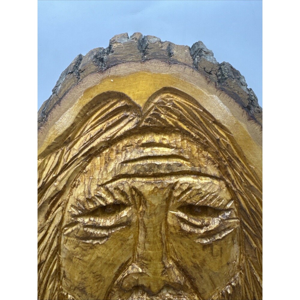 Old Man Tree Spirit Face Folk Art Carved Wood Wall Sculpture Signed PH 4/19/2015 - Picture 2 of 5